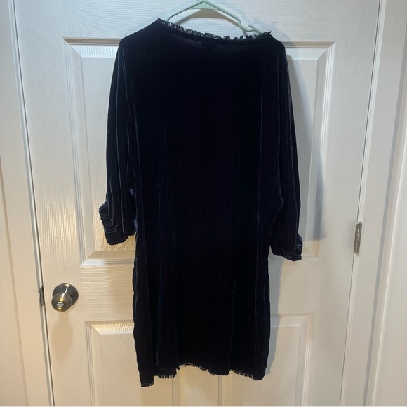 Sundance Midnight Velvet Dress Fringe Silk Blend Cuff Sleeves Oversized Fit M - Picture 3 of 8